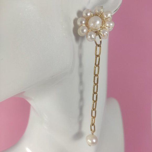 18K GOLD PLATED EARRINGS WITH NATURAL PEARLS - Picture 1 of 7